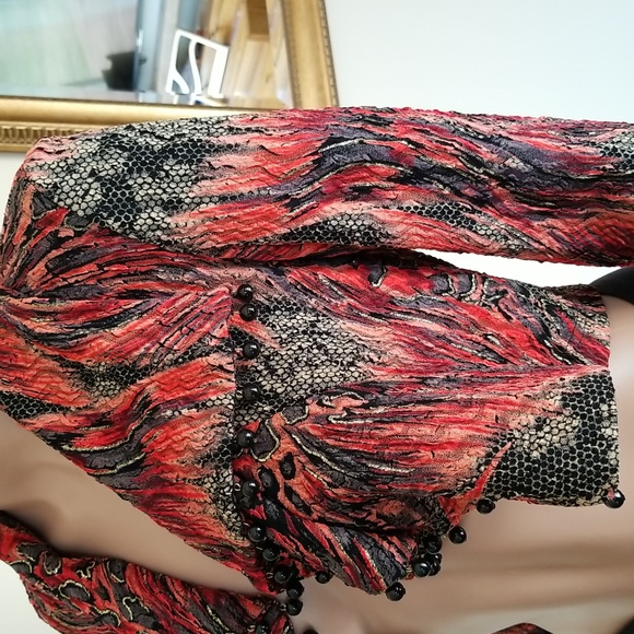 Joseph Ribkoff Jackets & Blazers - Joseph Ribkoff Vintage Croptop Beaded Bolero Jacket Top Wrap / Sz 6 / Red, Black